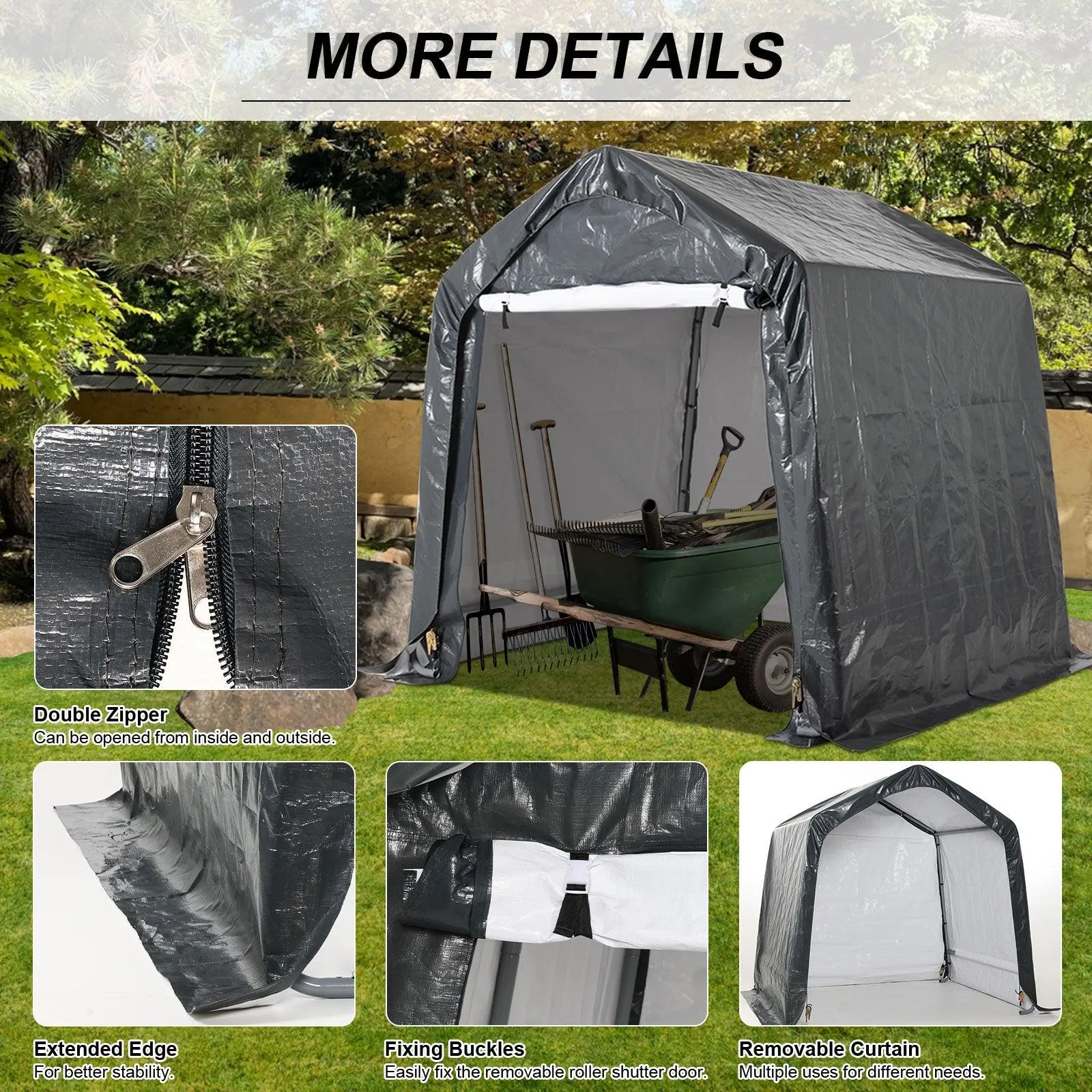 6x6/6x8/8x8/8x12 ft. Heavy Duty Storage Shelter, Portable Shed Carport