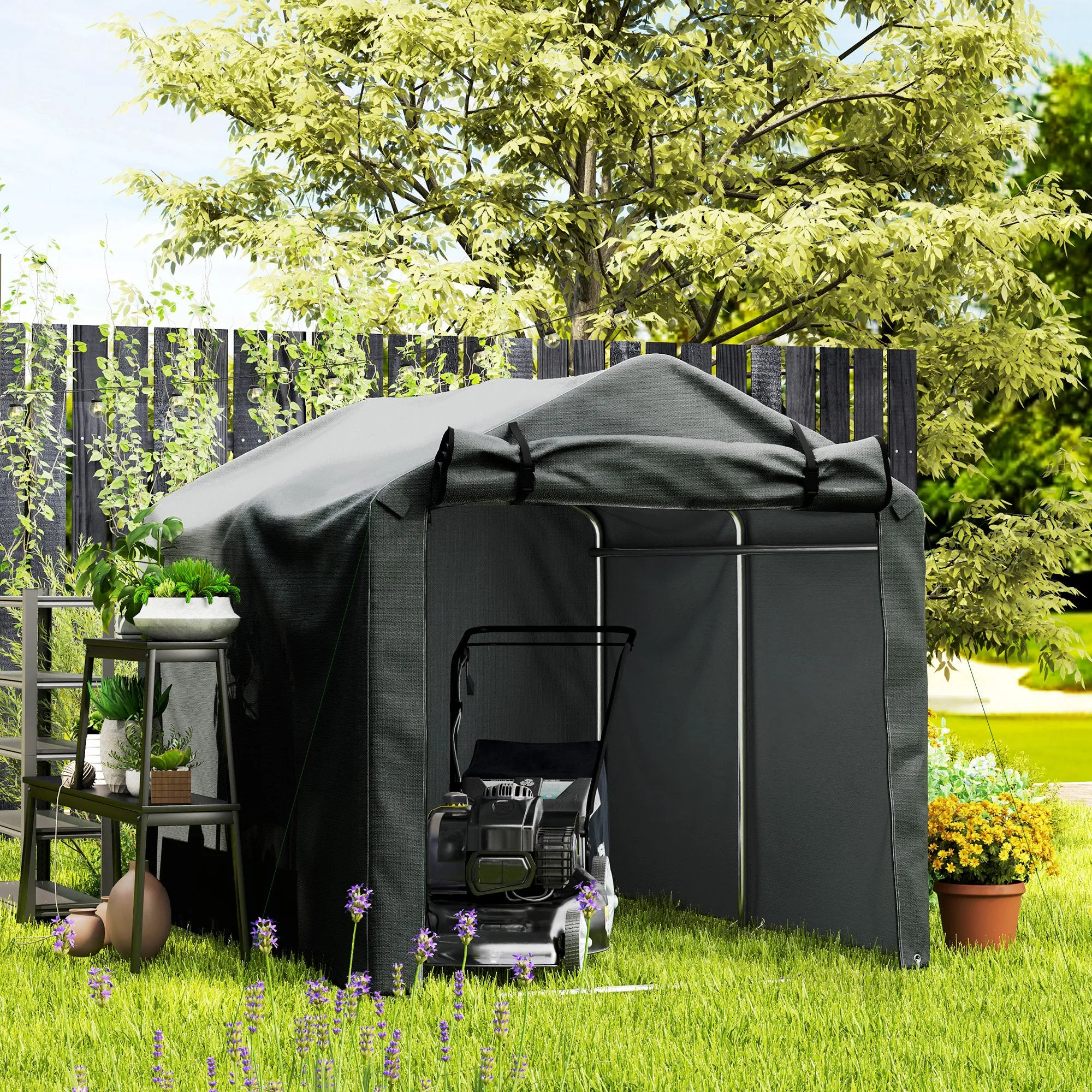 7' x 5' UV Resistant Garden Storage Tent with Roll-Up Zipper Door, Waterproof Bike Shelter, Dark Grey
