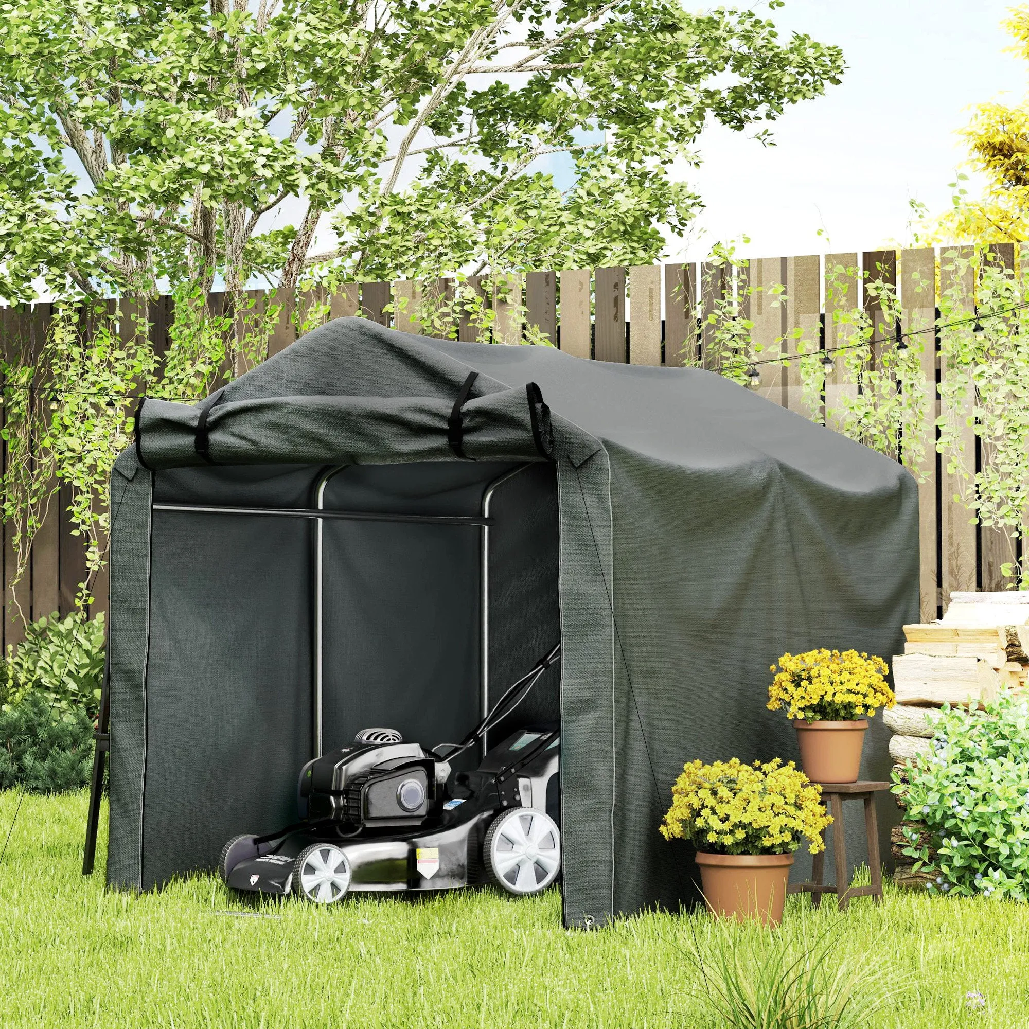 7' x 5' UV Resistant Garden Storage Tent with Roll-Up Zipper Door, Waterproof Bike Shelter, Dark Grey