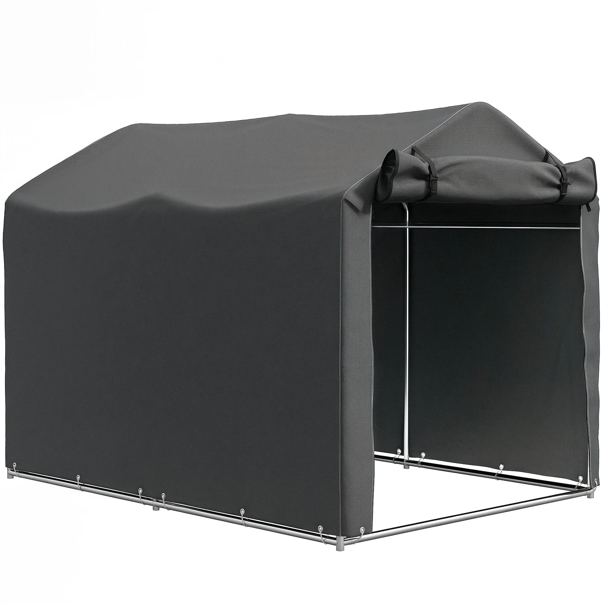 7' x 5' UV Resistant Garden Storage Tent with Roll-Up Zipper Door, Waterproof Bike Shelter, Dark Grey