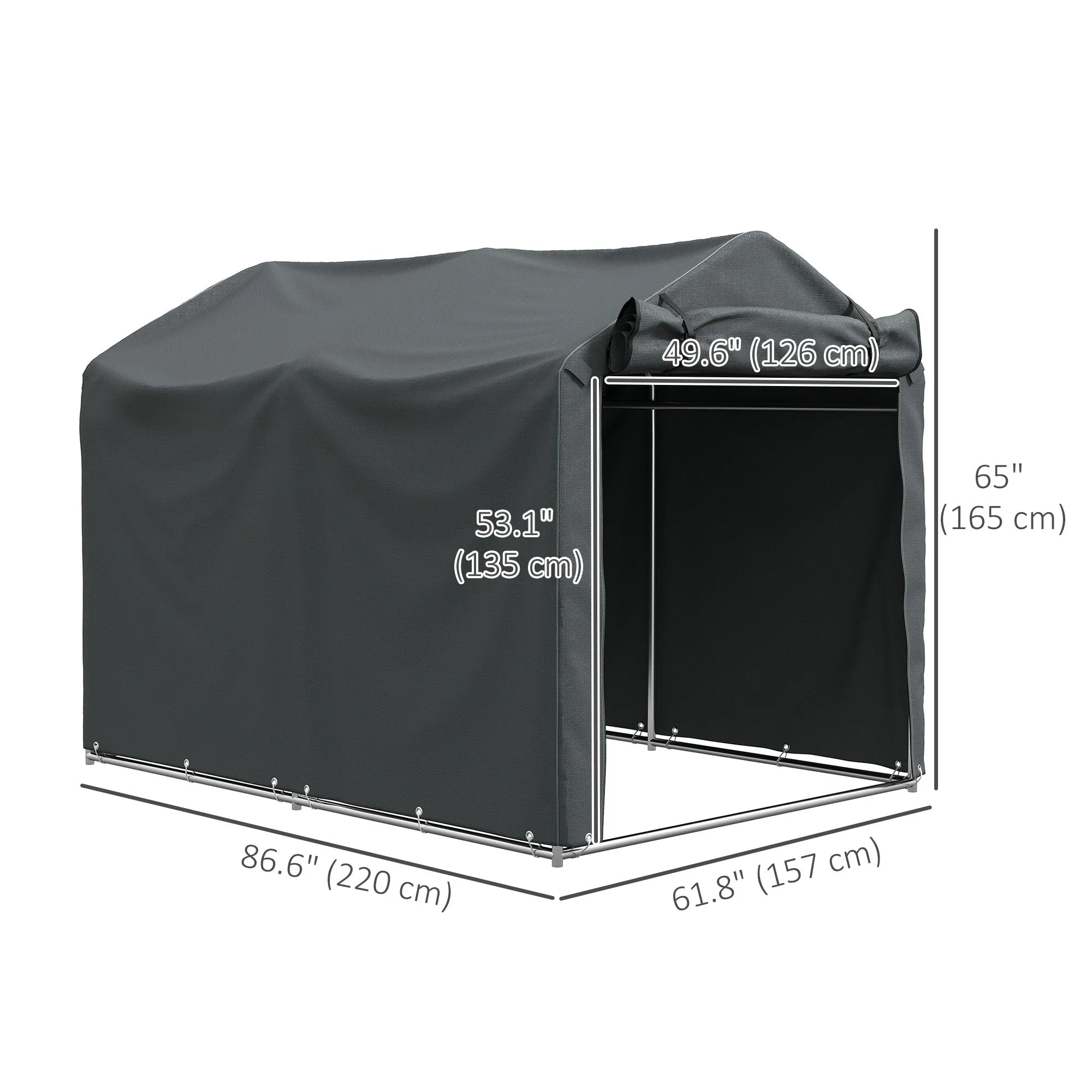 7' x 5' UV Resistant Garden Storage Tent with Roll-Up Zipper Door, Waterproof Bike Shelter, Dark Grey