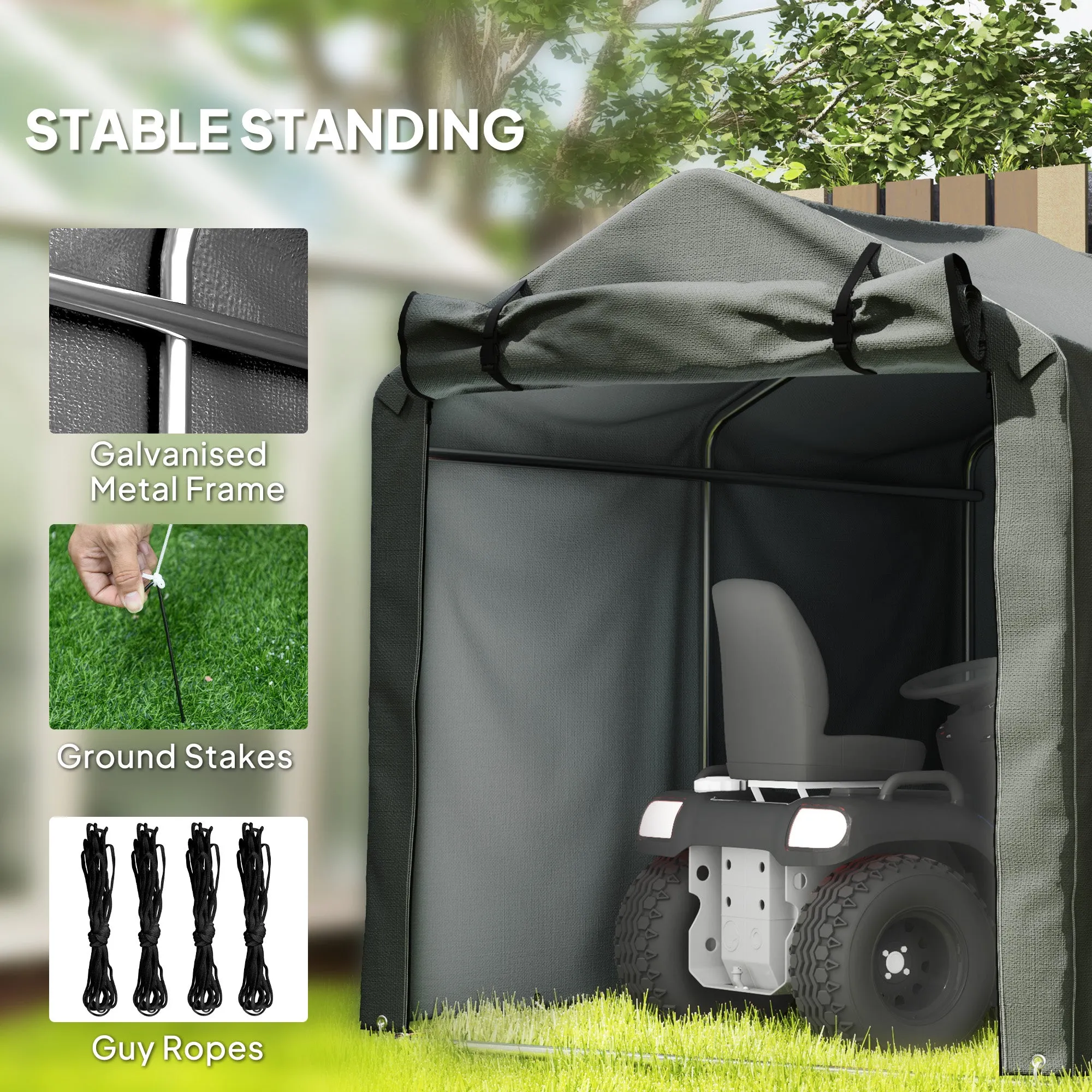 7' x 5' UV Resistant Garden Storage Tent with Roll-Up Zipper Door, Waterproof Bike Shelter, Dark Grey
