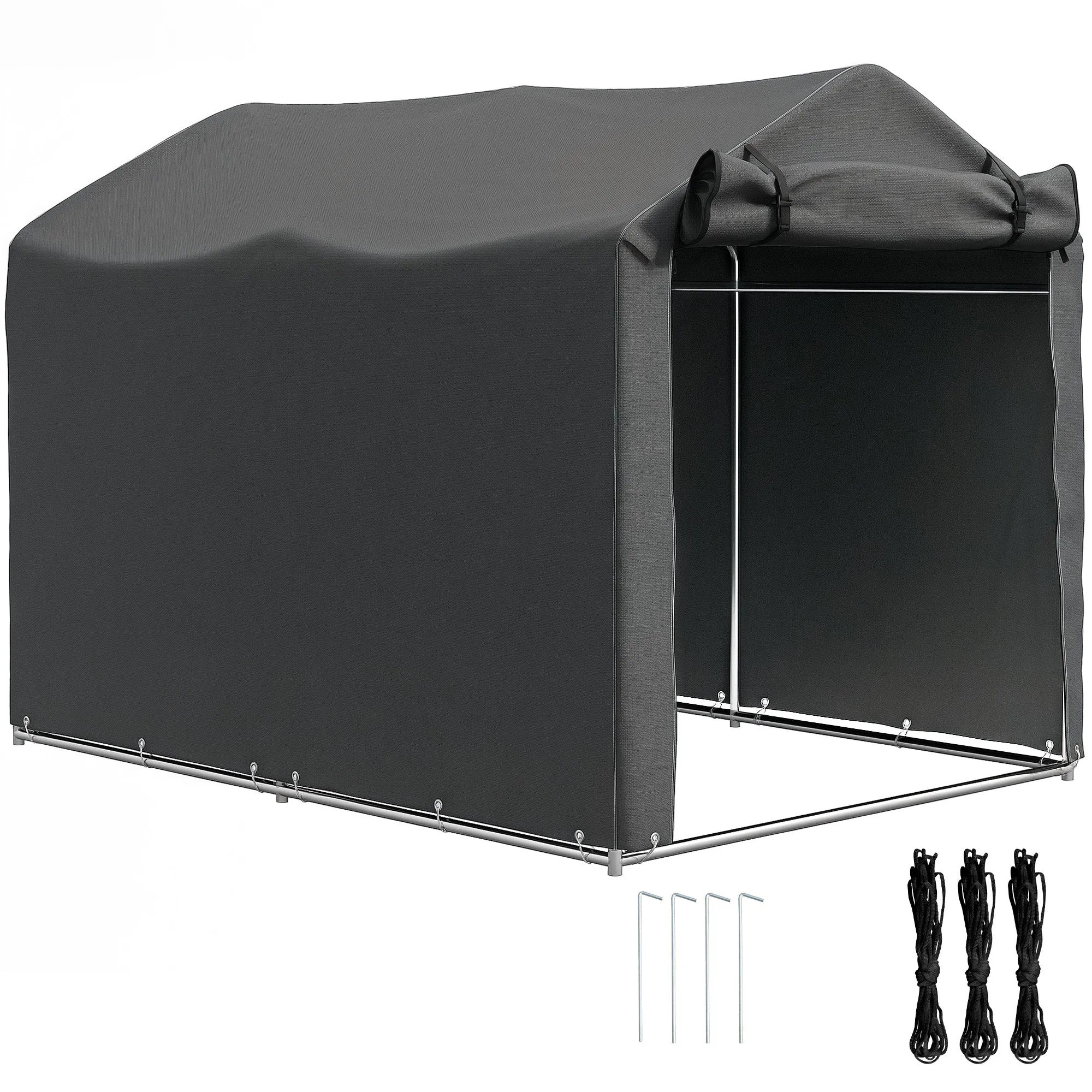 7' x 5' UV Resistant Garden Storage Tent with Roll-Up Zipper Door, Waterproof Bike Shelter, Dark Grey