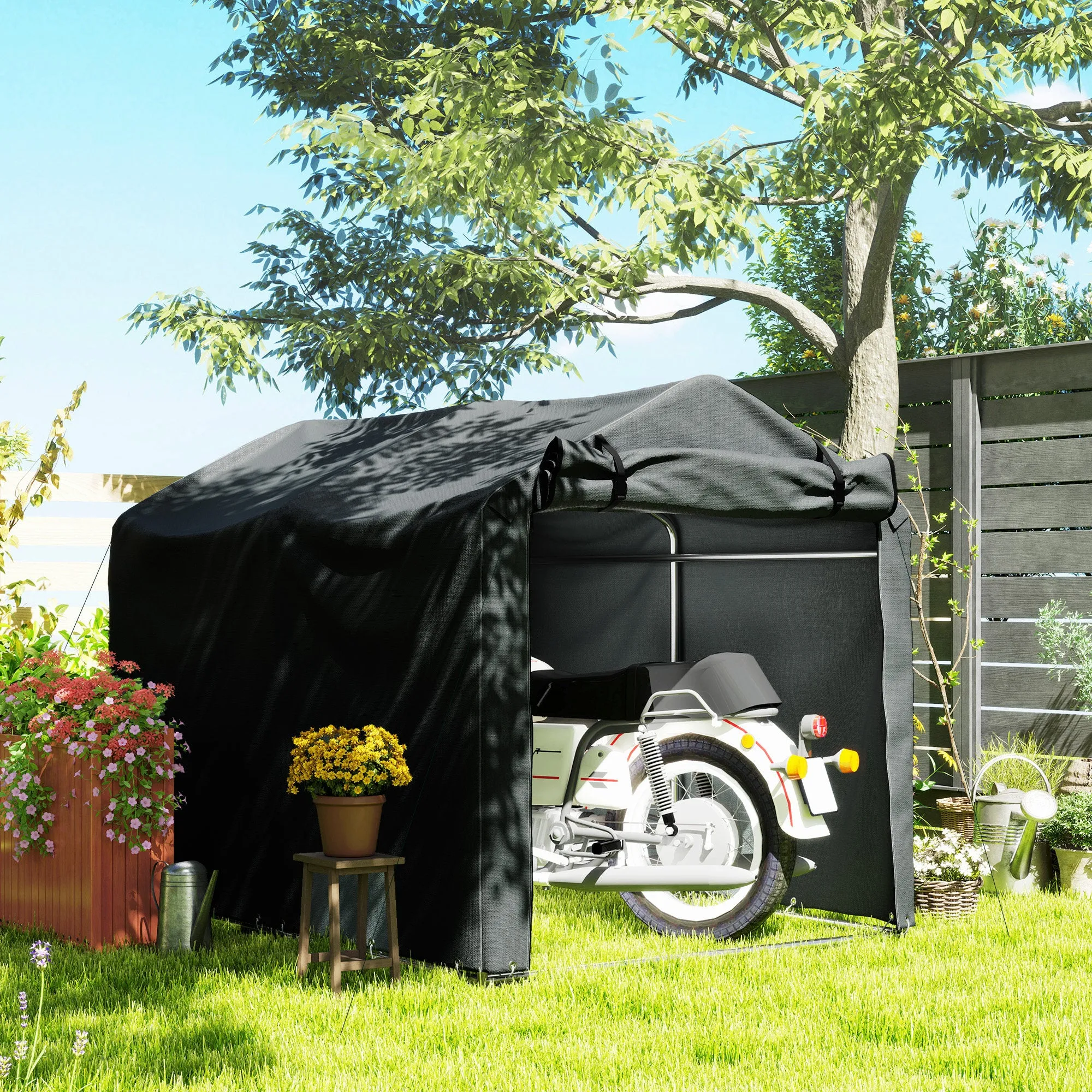 7' x 5' UV Resistant Garden Storage Tent with Roll-Up Zipper Door, Waterproof Bike Shelter, Dark Grey