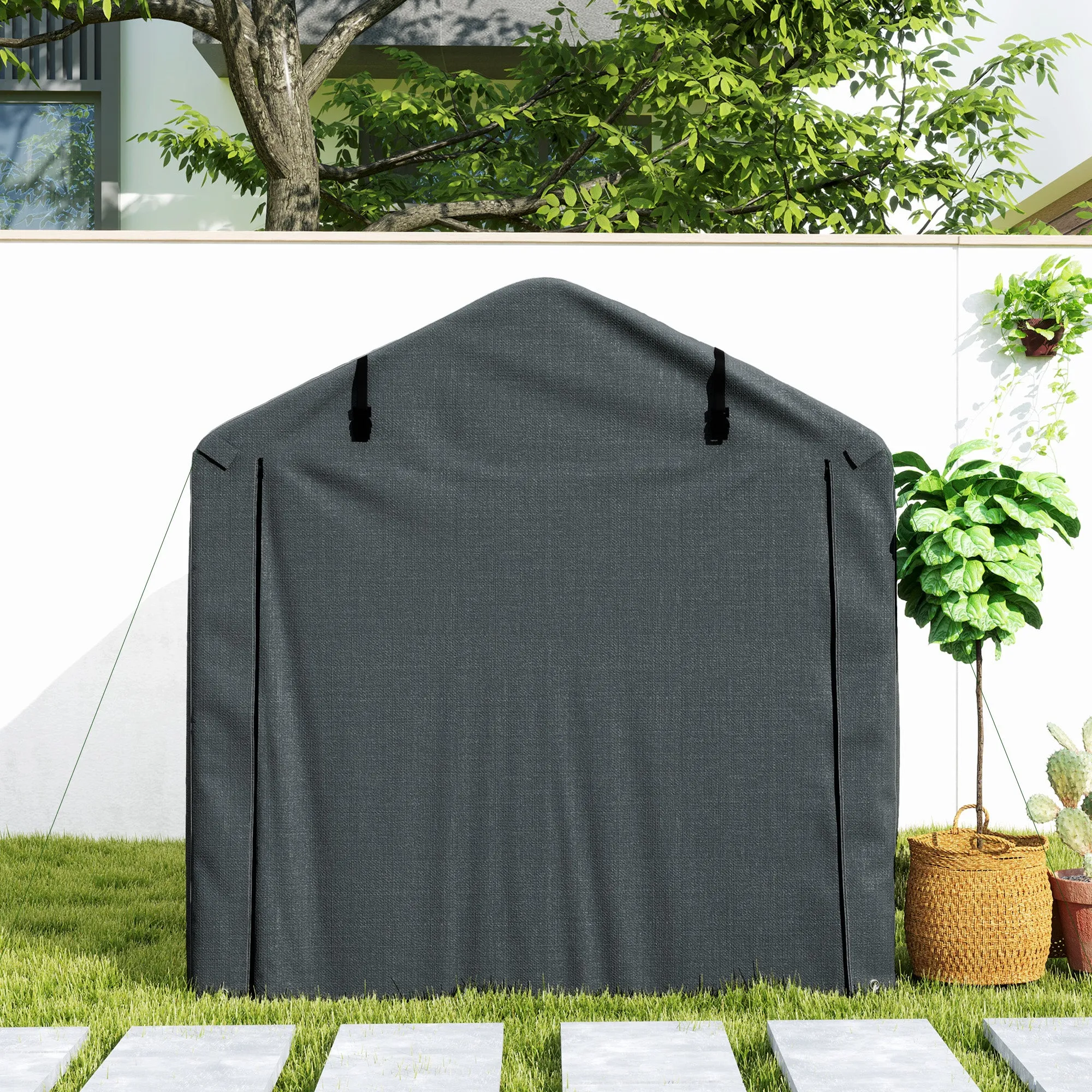 7' x 5' UV Resistant Garden Storage Tent with Roll-Up Zipper Door, Waterproof Bike Shelter, Dark Grey