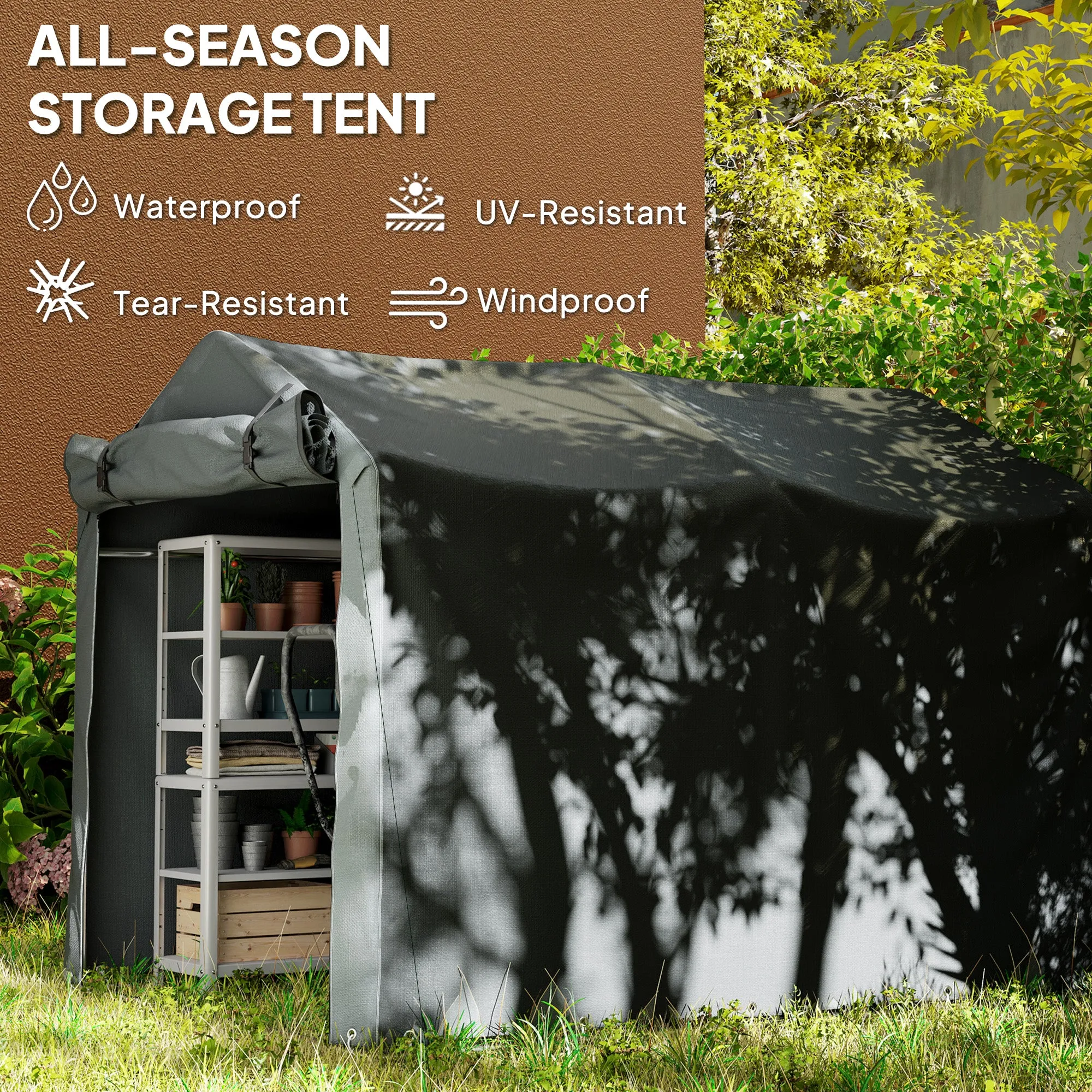 7' x 5' UV Resistant Garden Storage Tent with Roll-Up Zipper Door, Waterproof Bike Shelter, Dark Grey