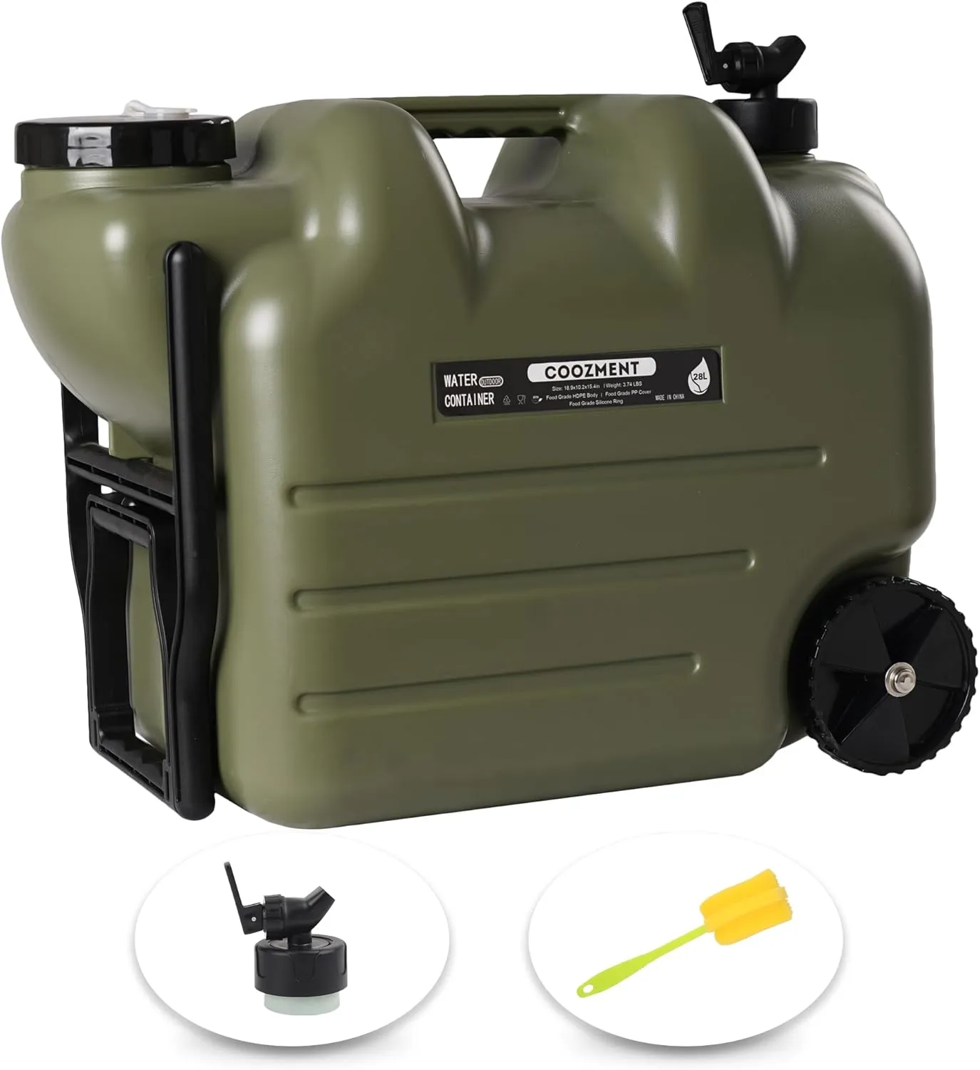 7.4 Gallon (28L) Portable Water Containers with Spigot, BPA Free Water Jug, Military Green Water Tank, Multifunction Water Storage Containers for Camping Outdoor Hiking,Emergency Stroage