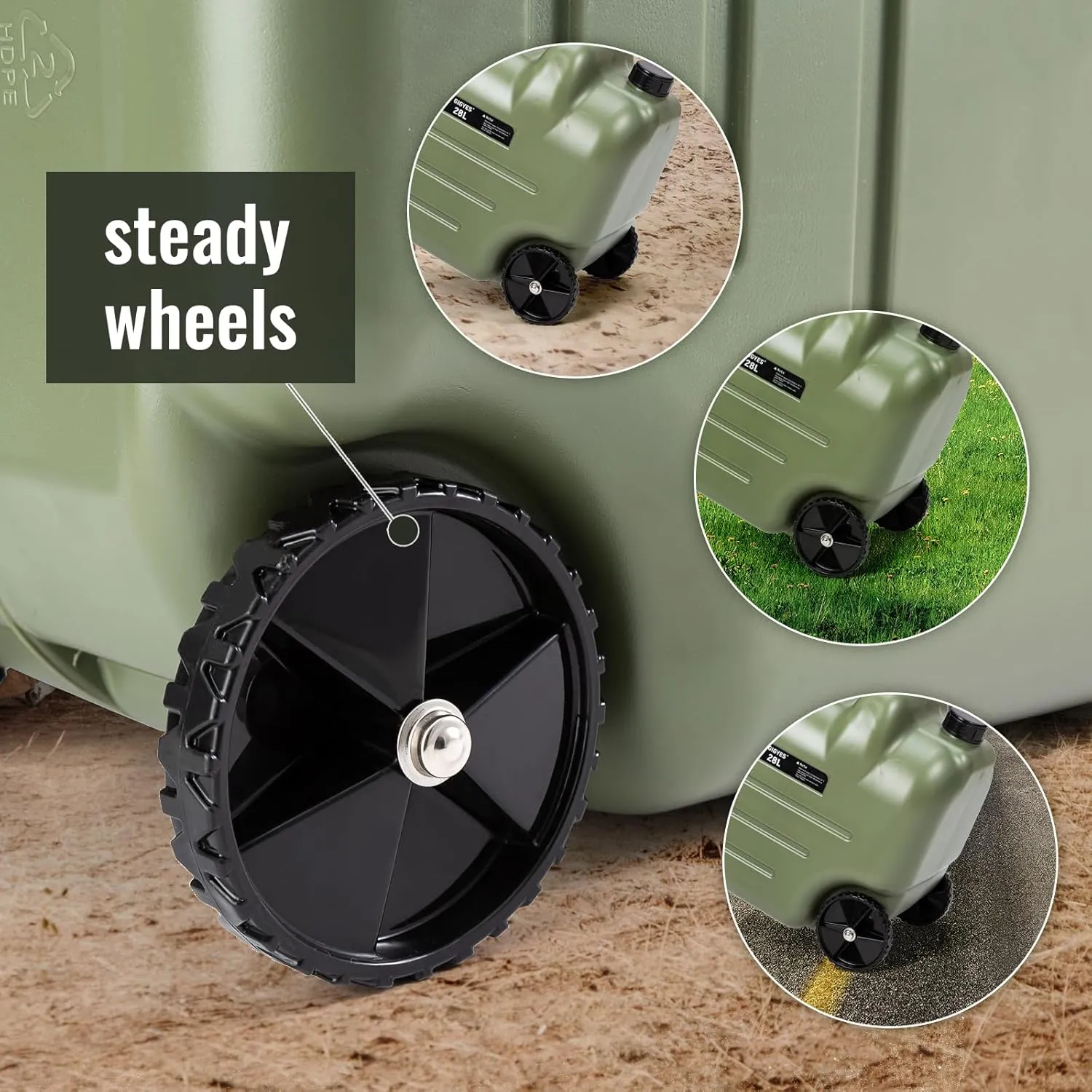 7.4 Gallon Water Jug with Wheels & Folding Handle, GIGYES Rolling Wheel Water Storage Tank for Hiking Camping, Portable