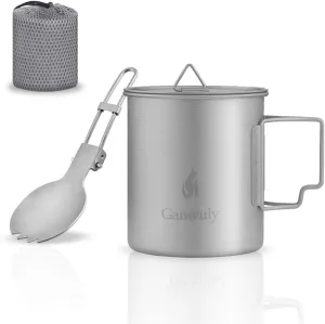 750ml Titanium Pot Portable Titanium Water Mug Cup with Lid and Foldable Handle for Camping Hiking Travelling Backpacking Camping Open Fire Outdoor Camping Cooking