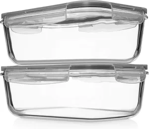 8 Cups/ 63 Oz 4 Piece (2 containers   2 Lids) Large Glass Food Storage/ Baking Containers with Locking Lids . Ideal for Storing food, vegetables or fruits. BPA Free & Leak Proof -Microwave, Oven Safe