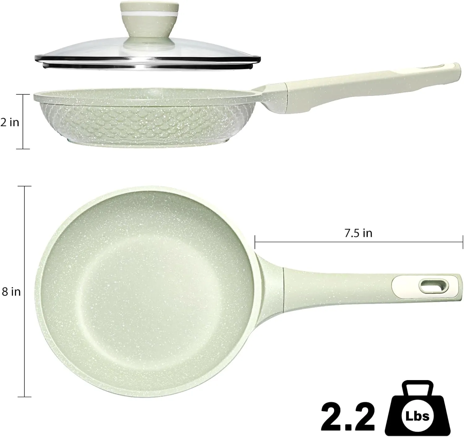 8 Inch Non Stick Frying Pan with Lid - Omelette & Egg Pan Skillet | PFOA/PFAS Free Healthy Cookware | All Stovetop & Dishwasher Safe | Heat Resistant Handle | Eco-Friendly