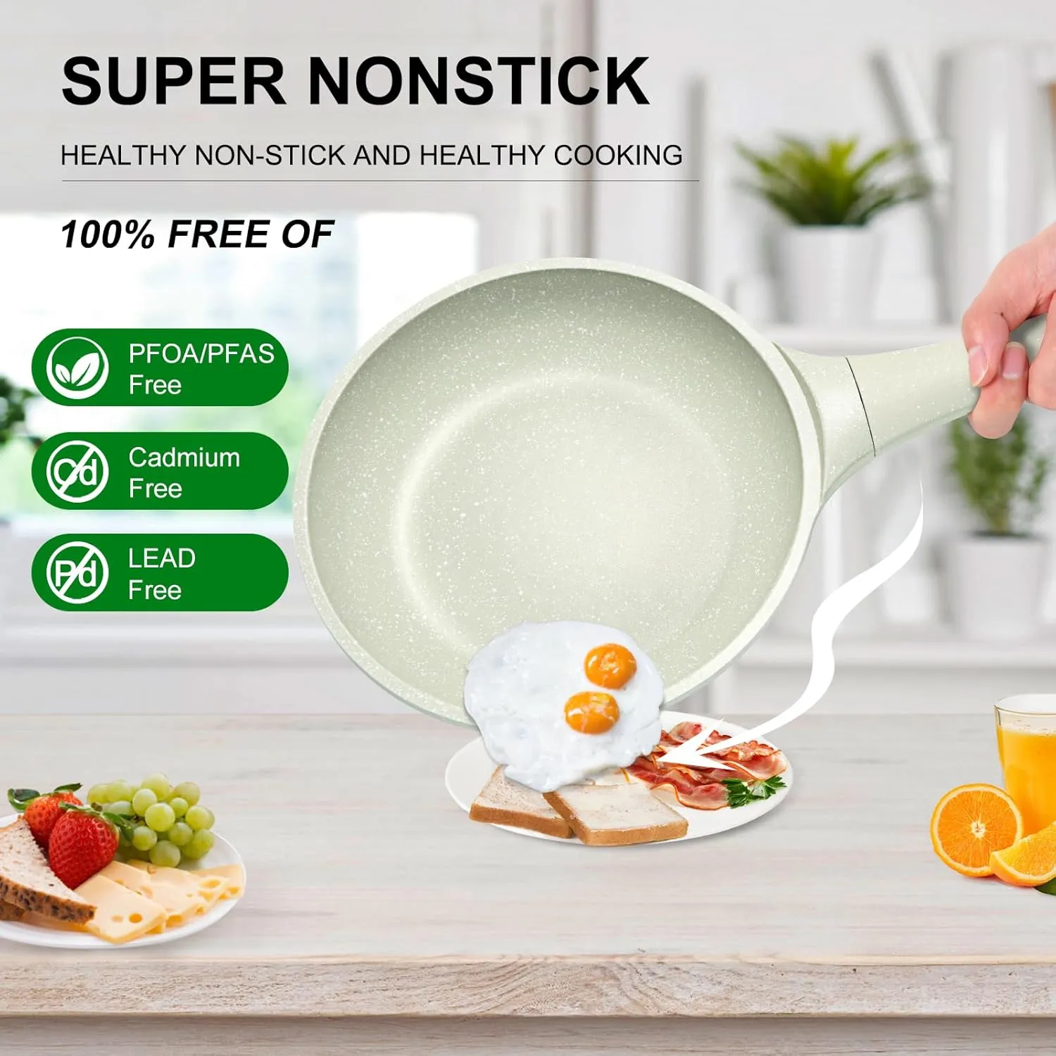 8 Inch Non Stick Frying Pan with Lid - Omelette & Egg Pan Skillet | PFOA/PFAS Free Healthy Cookware | All Stovetop & Dishwasher Safe | Heat Resistant Handle | Eco-Friendly