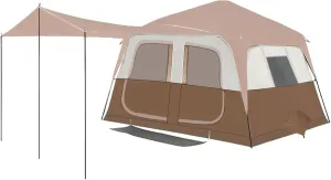 8 Person Instant Cabin Tents, Large Waterproof Tents for Camping, Family Tent Include Pre Installed Pole for Easy Installation, Storage Bag, Rainfly, 2 Mesh Door, Big Tent for Picnic, Hiking Party