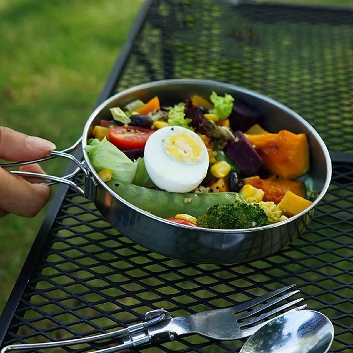 8PCS Camping Cookware Stainless Steel Outdoor Picnic Pot Cook Pan Set Hiking BBQ