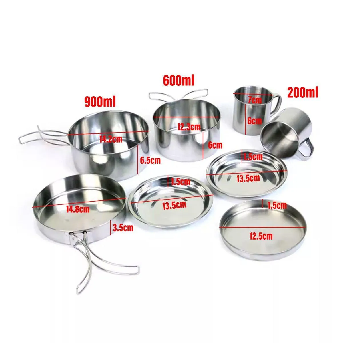 8PCS Camping Cookware Stainless Steel Outdoor Picnic Pot Cook Pan Set Hiking BBQ