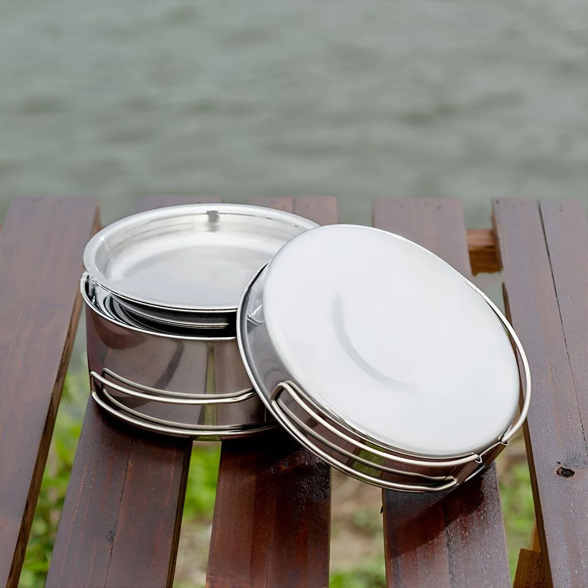 8PCS Camping Cookware Stainless Steel Outdoor Picnic Pot Cook Pan Set Hiking BBQ