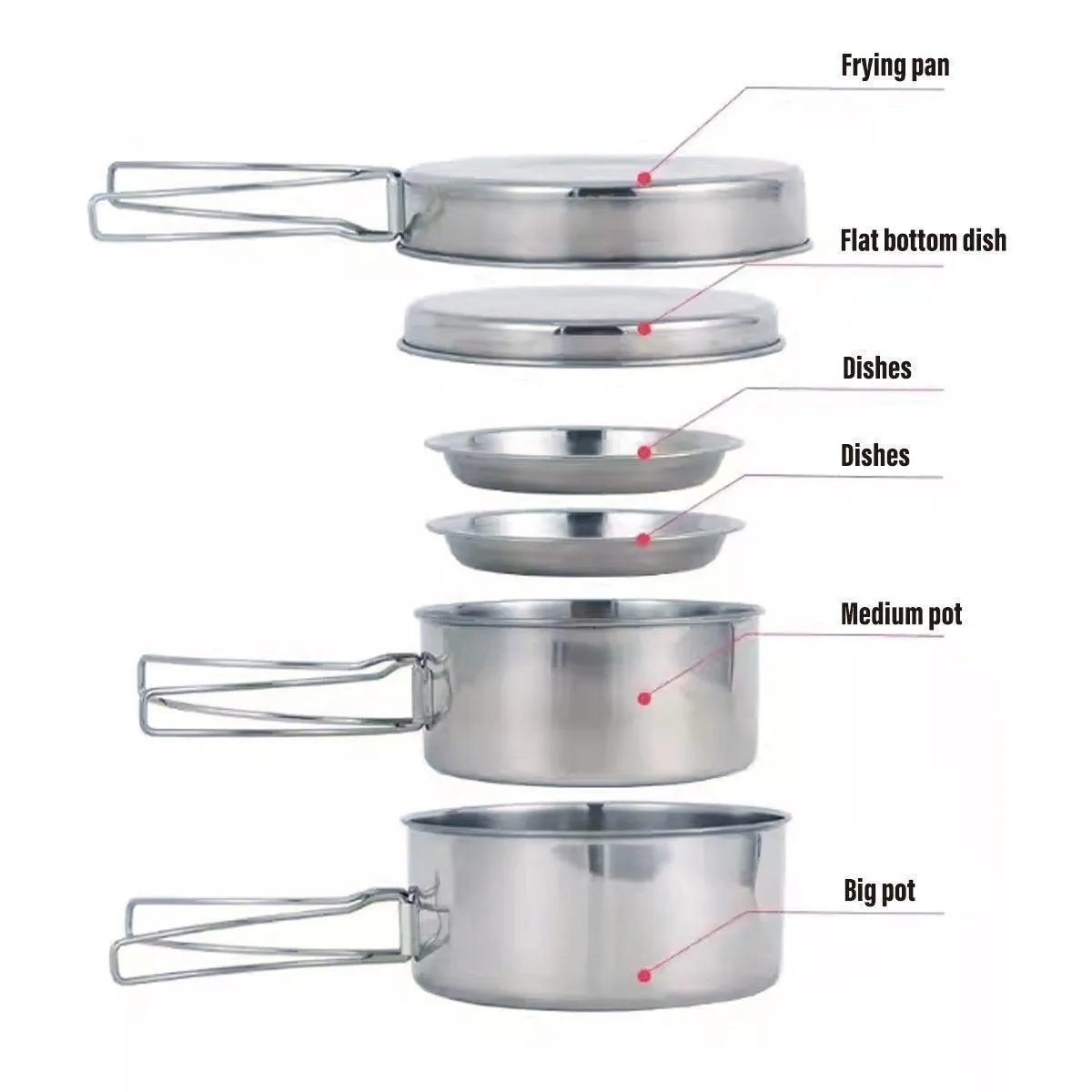 8PCS Camping Cookware Stainless Steel Outdoor Picnic Pot Cook Pan Set Hiking BBQ