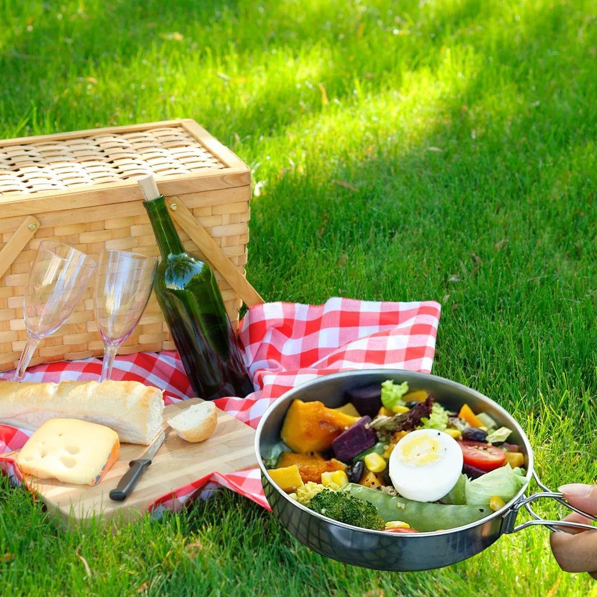 8PCS Camping Cookware Stainless Steel Outdoor Picnic Pot Cook Pan Set Hiking BBQ