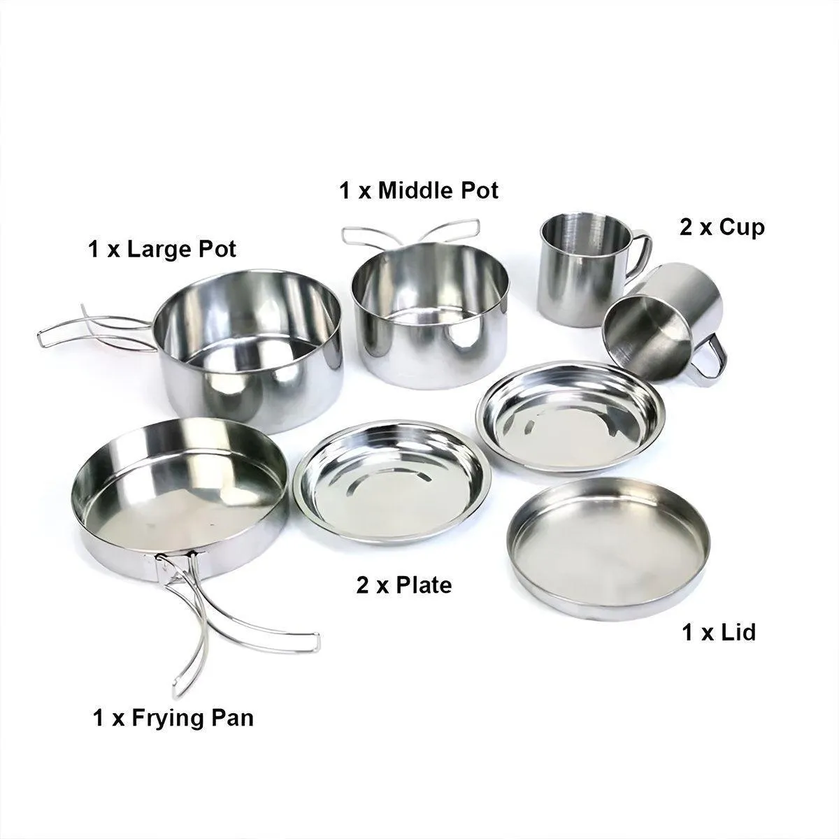 8PCS Camping Cookware Stainless Steel Outdoor Picnic Pot Cook Pan Set Hiking BBQ