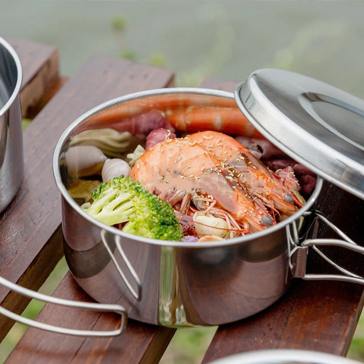 8PCS Camping Cookware Stainless Steel Outdoor Picnic Pot Cook Pan Set Hiking BBQ