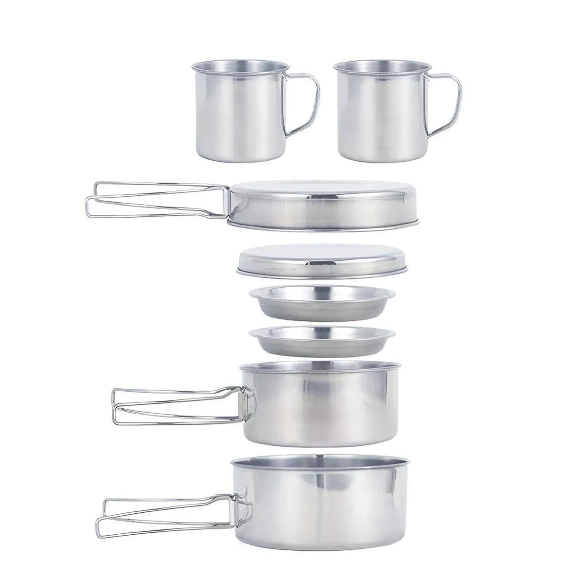 8PCS Camping Cookware Stainless Steel Outdoor Picnic Pot Cook Pan Set Hiking BBQ