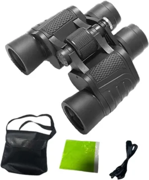 8X Mini Binoculars with Compass - Small Telescope for Bird Watching, Fishing, Travel - Portable & Multifunctional - Clear View - Rubber Material - Includes Storage Bag & Cleaning Cloth