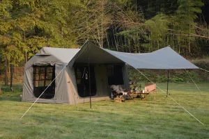 9.8x13ft Inflatable Camping Tent with Canopy – Army Green Air Glamping Tent, Easy Setup, Windproof, Includes Hand Pump for Quick Inflation, Outdoor Adventures (1 Doors)