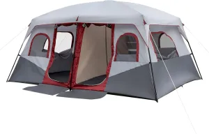 9zH&K 10 Person Camping Tent, Waterproof Windproof Family Tent Dome Tent Portable Large Pop Up Tent with Easy Setup for Camping & Hiking, Mountaineering, Two Doors for Separated Room, 13.29x10x6.56FT