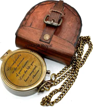 AASIYA Brass Nautical Pocket Compass with Chain and Leather Case for Travel Hiking Go Confidently in The Direction of Your Dream Quote Engravable Outdoor Compass