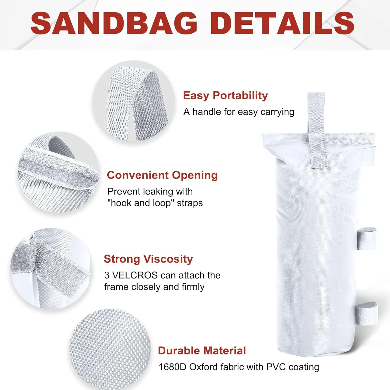 ABCCANOPY Canopy Weights Set of 4-150LBS Sand Bags for Pop up Tent, Weight Bags for Outdoor Gazebo, Trampoline, Pergola, White (Without Sand)