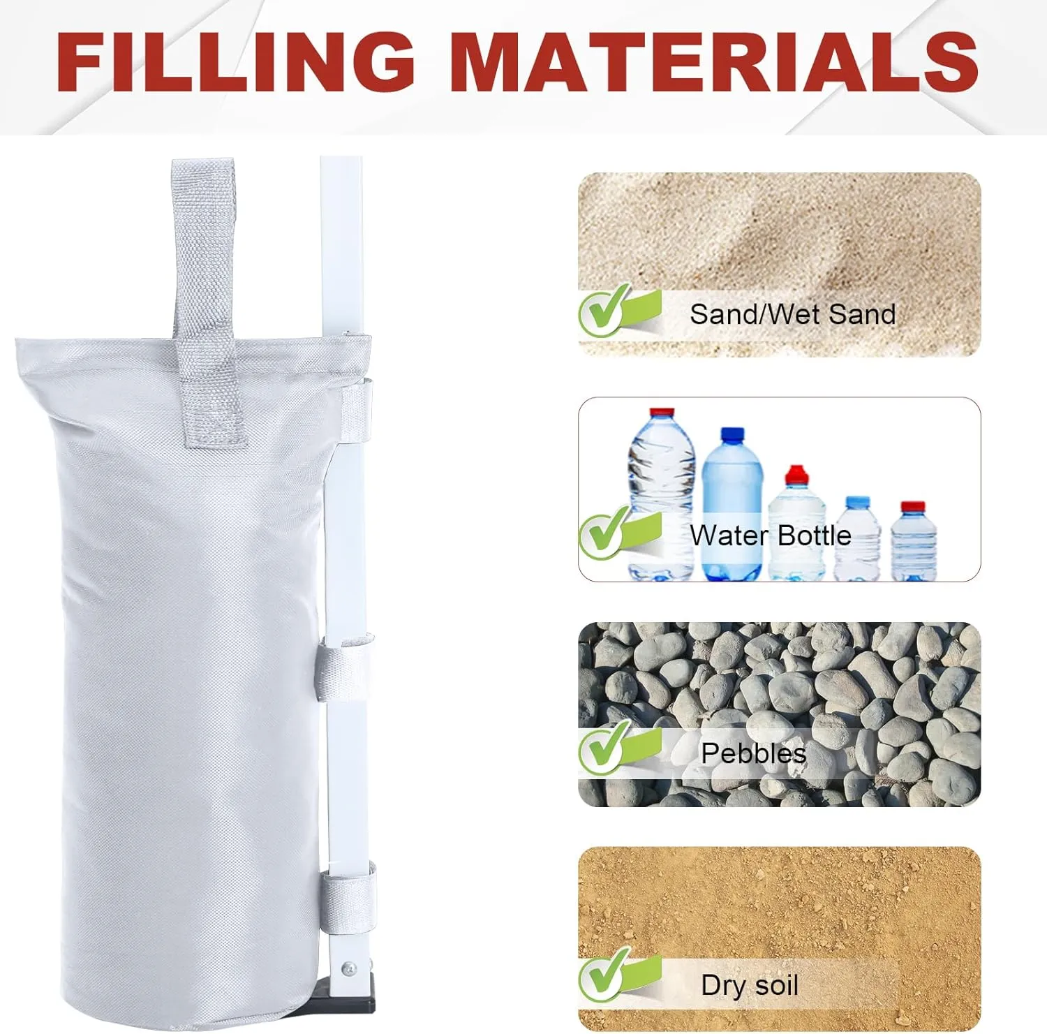 ABCCANOPY Canopy Weights Set of 4-150LBS Sand Bags for Pop up Tent, Weight Bags for Outdoor Gazebo, Trampoline, Pergola, White (Without Sand)