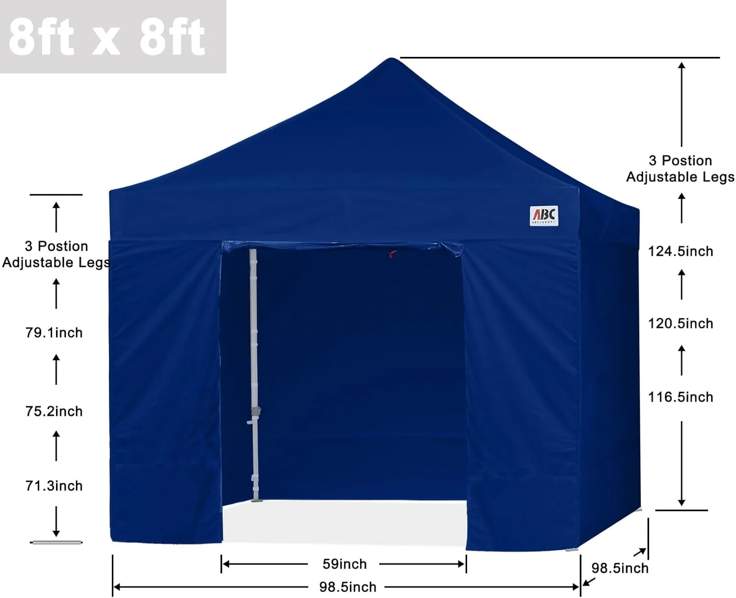 ABCCANOPY Easy Pop Up Canopy Tent with Sidewalls 8x8 Commercial -Series, Navy Blue