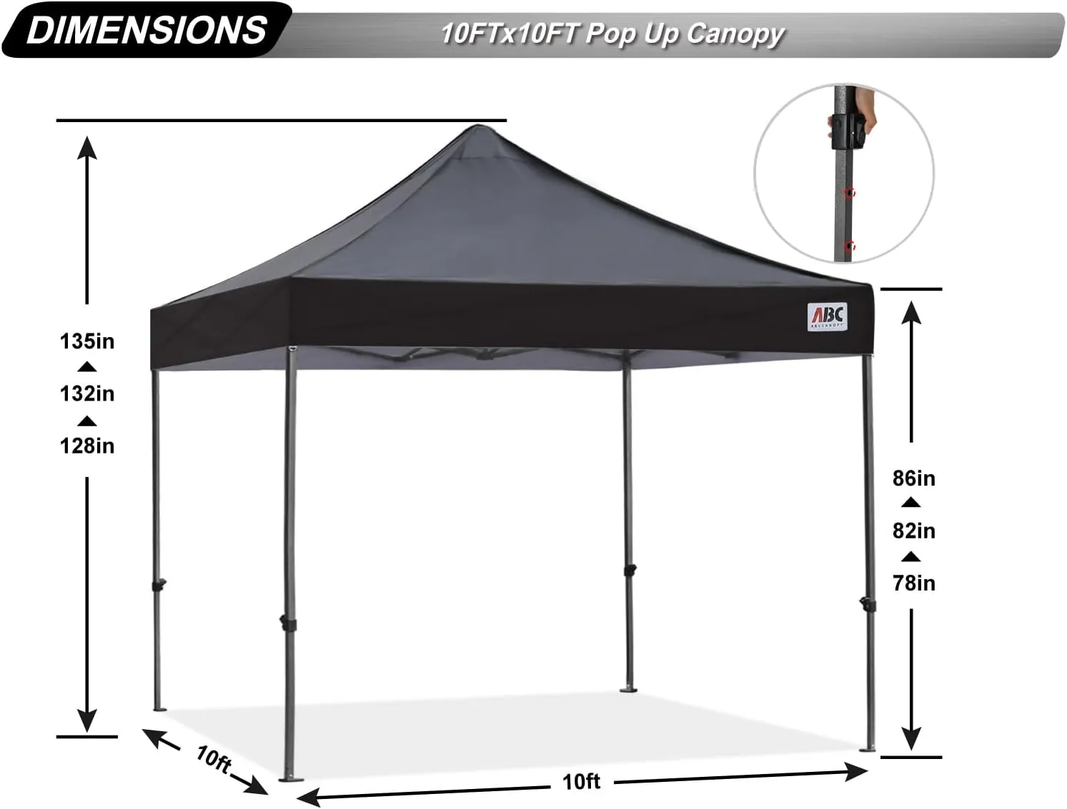 ABCCANOPY Patio Pop Up Canopy Tent 10x10 Commercial-Series (Black)