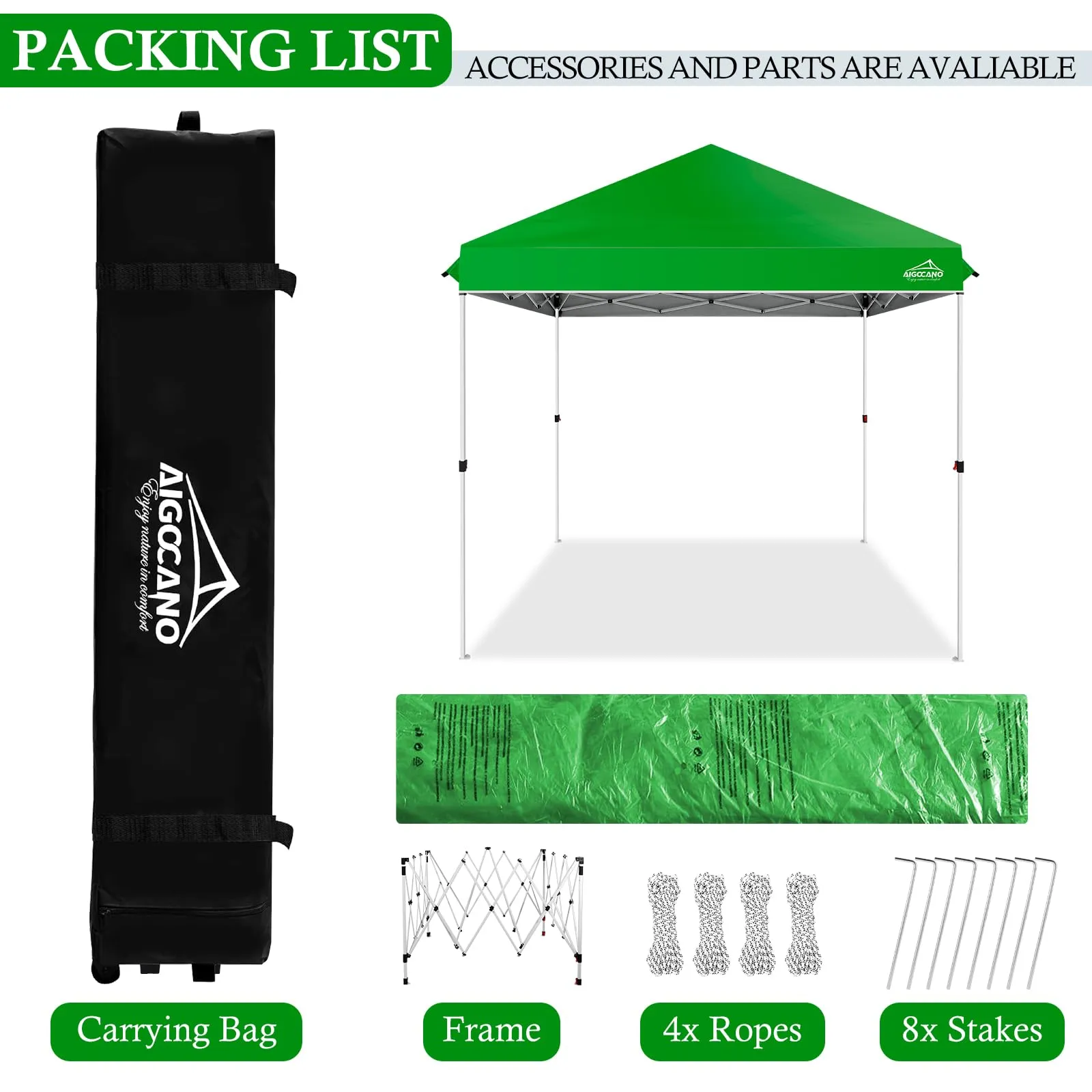 AIGOCANO Pop up Canopy Tent,10x10 Instant Outdoor Canopy for Parties with Wheeled Bag(Green)