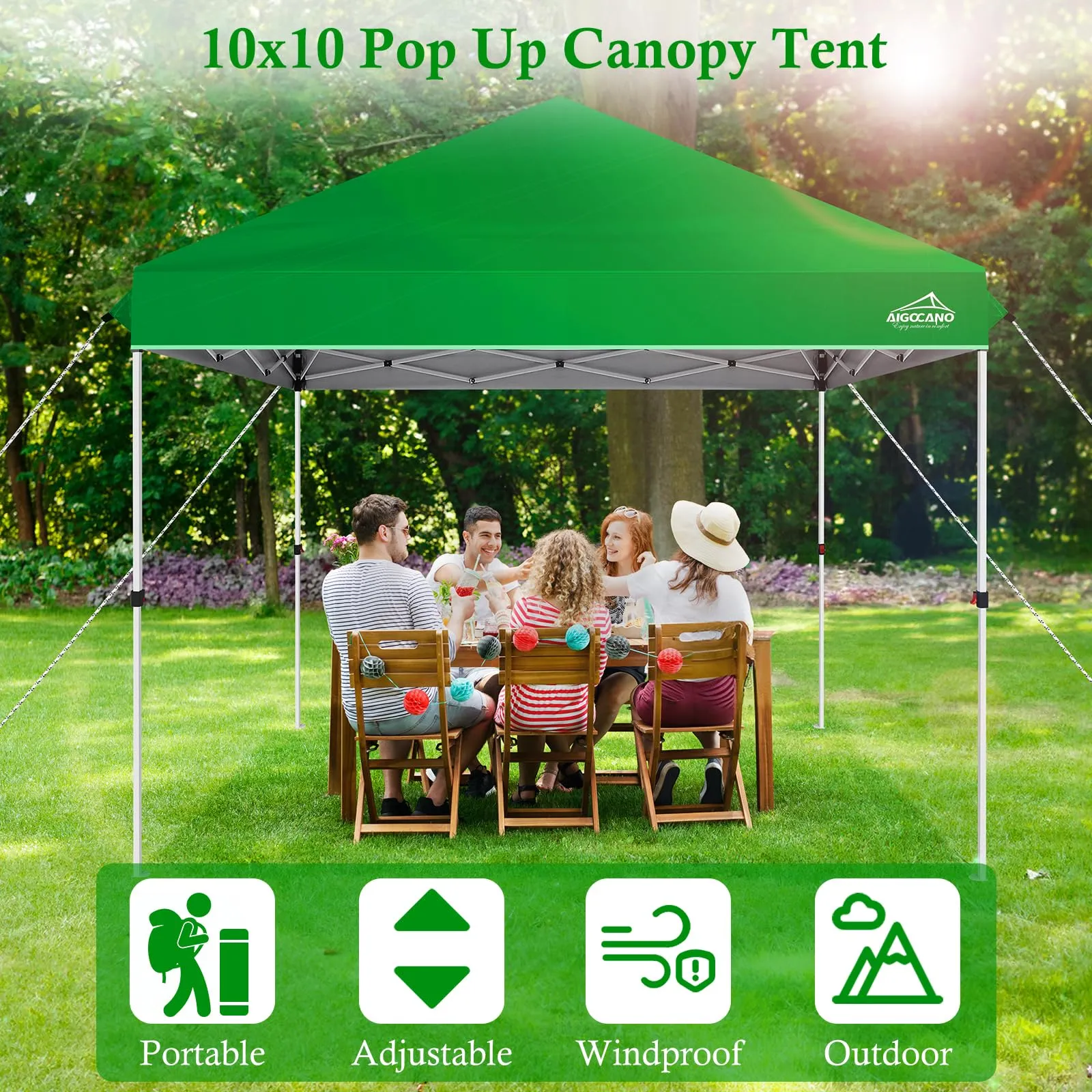 AIGOCANO Pop up Canopy Tent,10x10 Instant Outdoor Canopy for Parties with Wheeled Bag(Green)