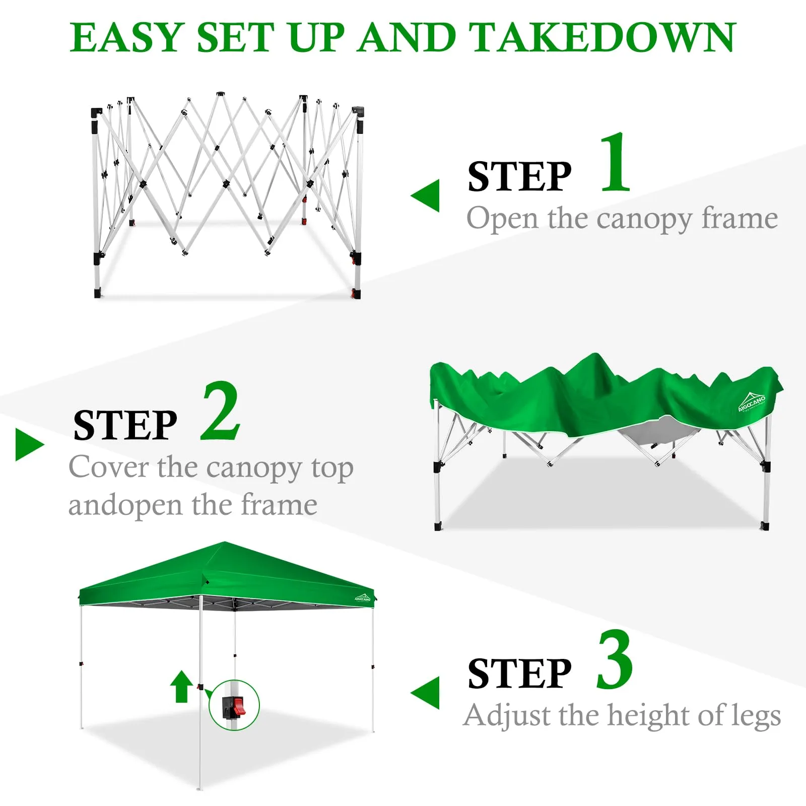 AIGOCANO Pop up Canopy Tent,10x10 Instant Outdoor Canopy for Parties with Wheeled Bag(Green)