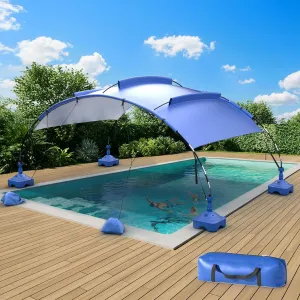 AKIRES Pool Shade Canopy, UPF 50  Beach Shade Canopy with Sand Bags and Pool Accessories, Windproof & Quick Assembly, Beach Tent Sun Shelter for Swimming, Camping, Picnic and Patio (Large)