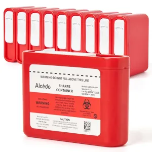 Alcedo Portable Sharps Container for Travel and Home Use (10-Pack), Small 0.1L Container for Diabetes Insulin Pen Needle Disposal, Mini Sharps Box, Medical Grade