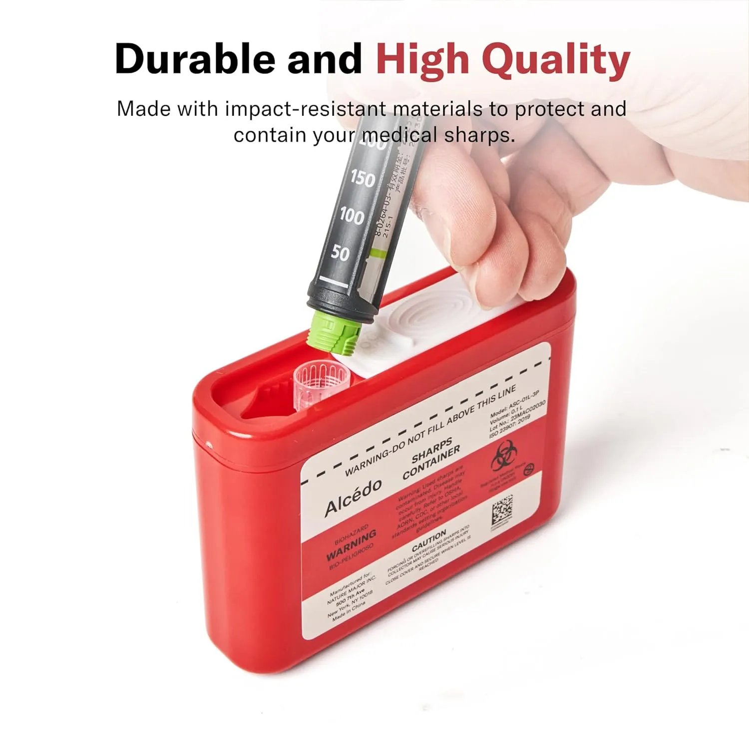 Alcedo Portable Sharps Container for Travel and Home Use (10-Pack), Small 0.1L Container for Diabetes Insulin Pen Needle Disposal, Mini Sharps Box, Medical Grade