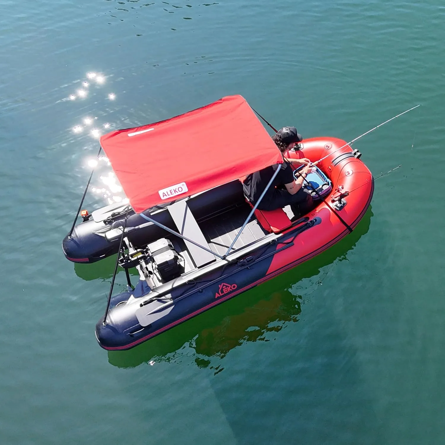 ALEKO Boat Bimini Canopy Top | Tent Sun Shelter Sunshade for 12.5 ft Long Inflatable Boats | 4.3 x 3.7 Ft | Color Red | BSTENT380R