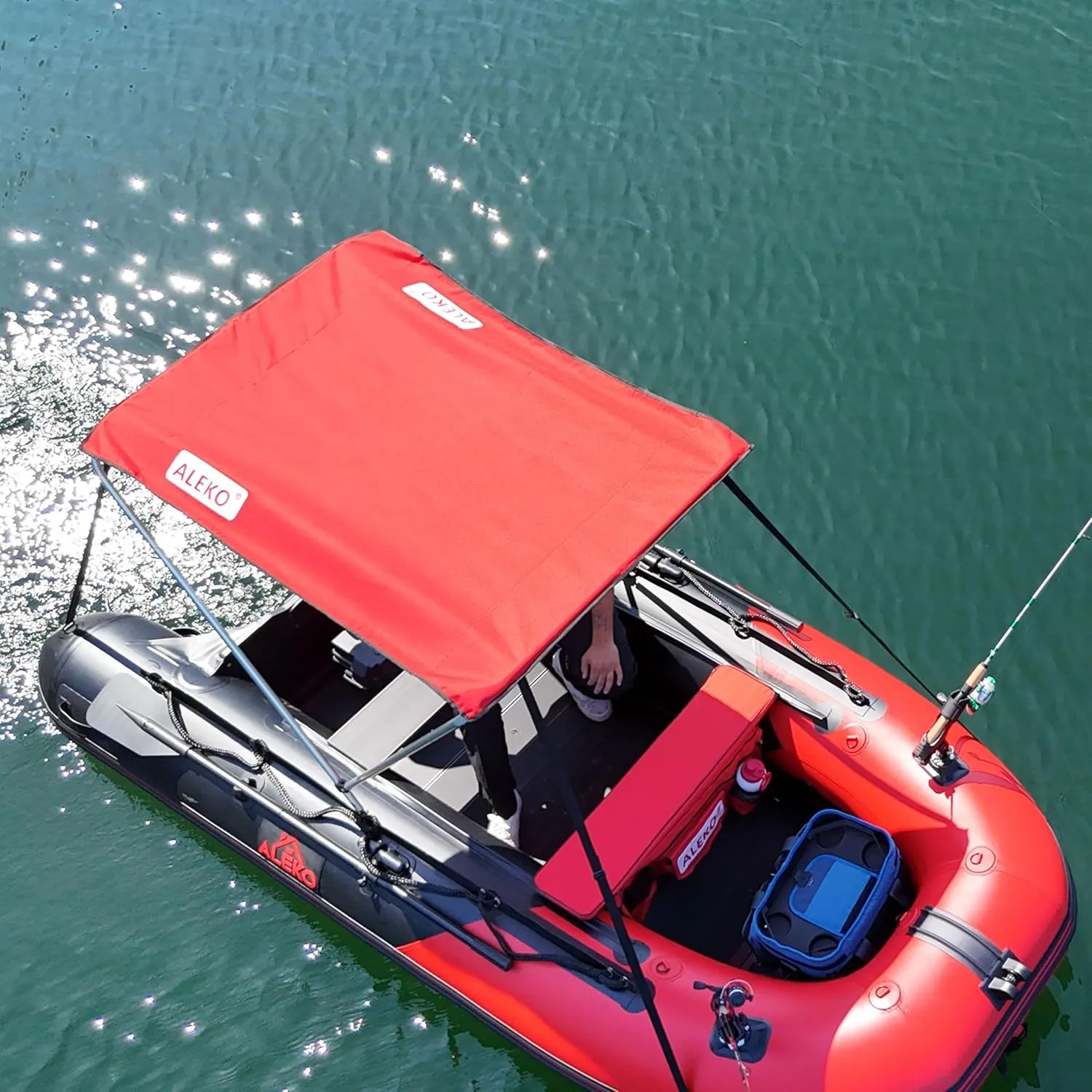 ALEKO Boat Bimini Canopy Top | Tent Sun Shelter Sunshade for 12.5 ft Long Inflatable Boats | 4.3 x 3.7 Ft | Color Red | BSTENT380R