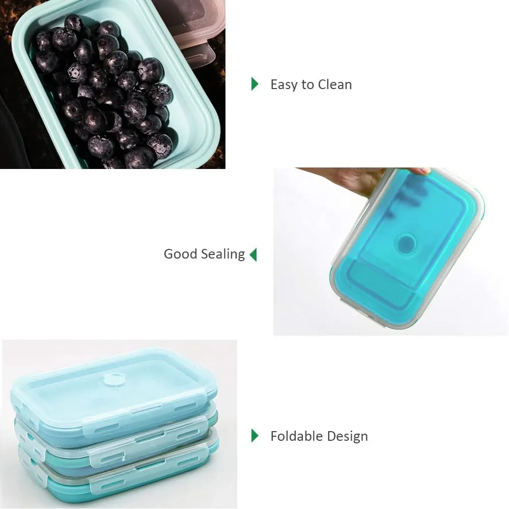 Alimat PluS 40.5oz Silicone Food Storage Containers with Lids, 4 Pack Set 1200ml Collapsible Meal Prep Lunch Containers, Microwave, Freezer and Dishwasher Safe