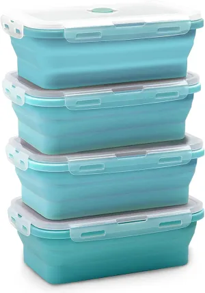Alimat PluS 40.5oz Silicone Food Storage Containers with Lids, 4 Pack Set 1200ml Collapsible Meal Prep Lunch Containers, Microwave, Freezer and Dishwasher Safe
