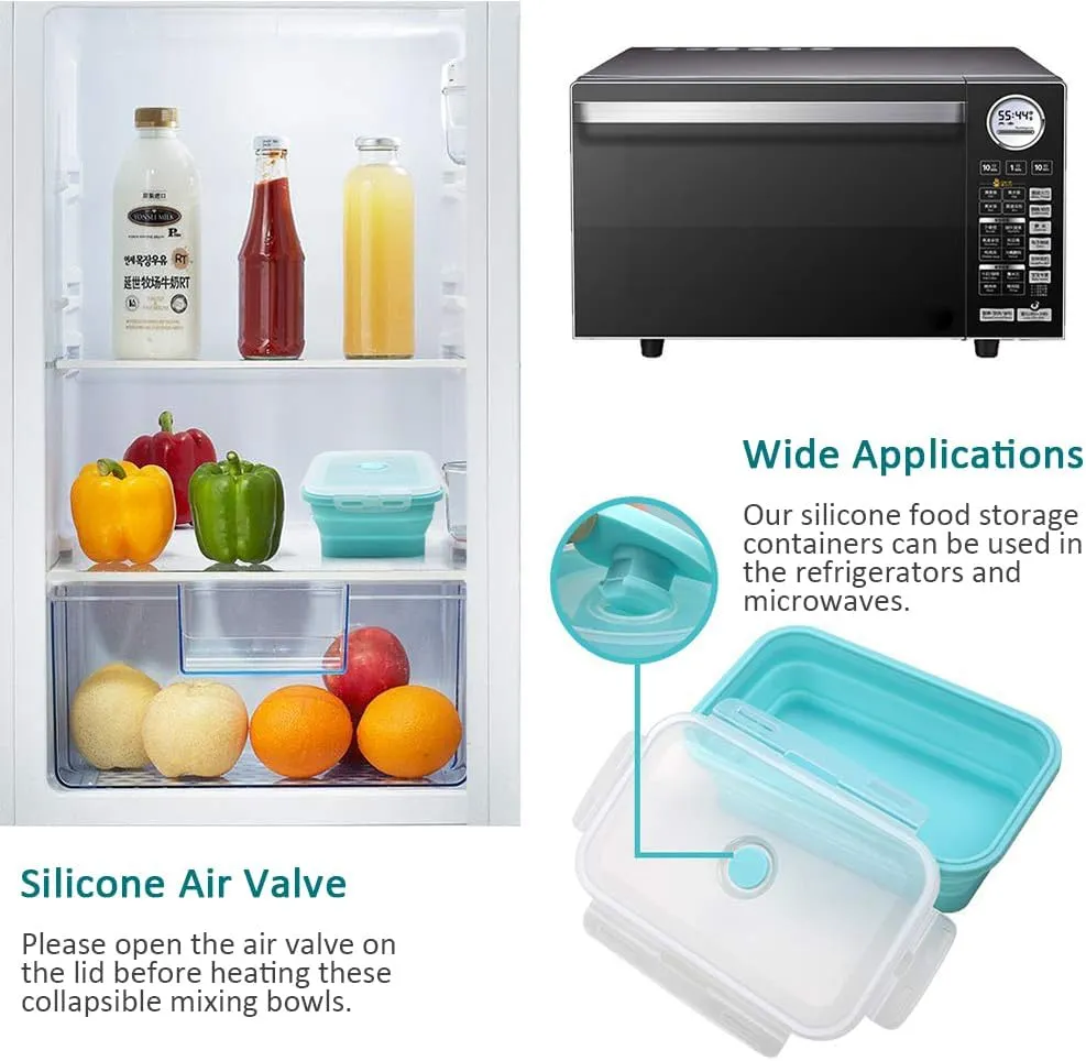 Alimat PluS 40.5oz Silicone Food Storage Containers with Lids, 4 Pack Set 1200ml Collapsible Meal Prep Lunch Containers, Microwave, Freezer and Dishwasher Safe