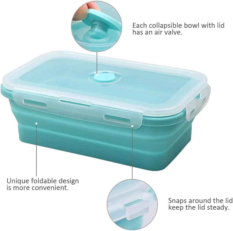Alimat PluS 40.5oz Silicone Food Storage Containers with Lids, 4 Pack Set 1200ml Collapsible Meal Prep Lunch Containers, Microwave, Freezer and Dishwasher Safe