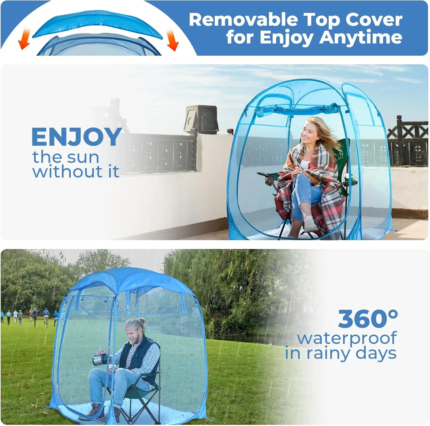 All Weather Proof Pod,Outdoor Weather Tent Sports Pod,540°View Bubble,Pop Up Screen House with Carry Bag,Screen Room for Sport Event,Camping,Fishing,Cheering