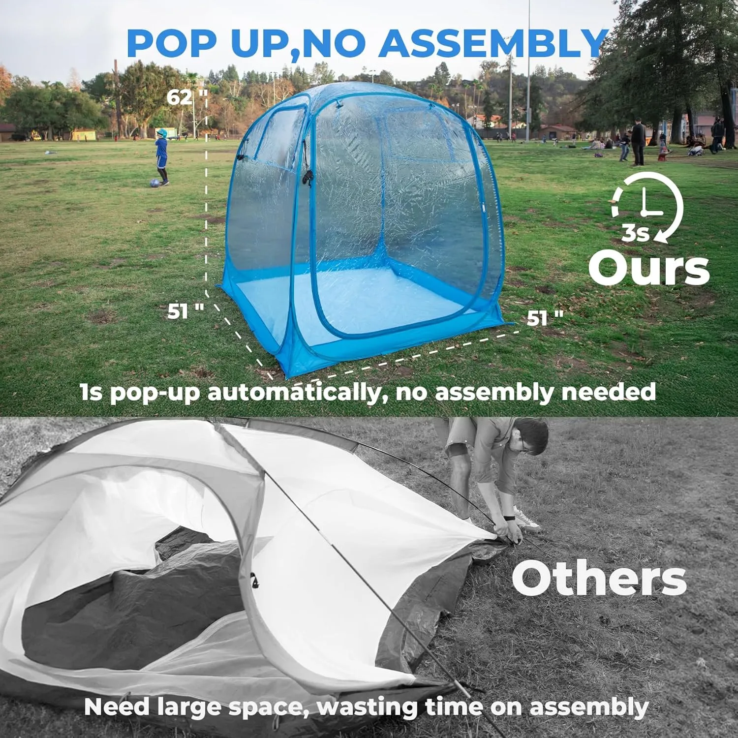 All Weather Proof Pod,Outdoor Weather Tent Sports Pod,540°View Bubble,Pop Up Screen House with Carry Bag,Screen Room for Sport Event,Camping,Fishing,Cheering