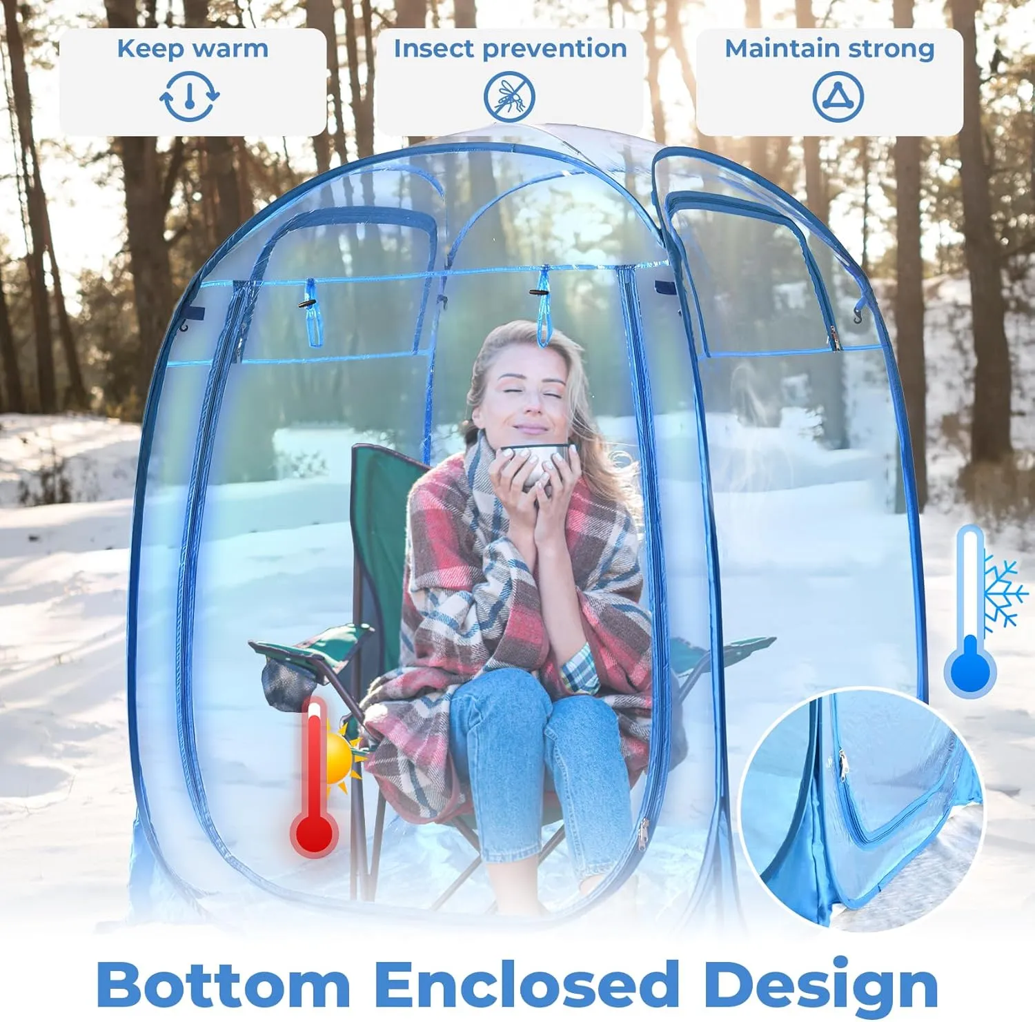 All Weather Proof Pod,Outdoor Weather Tent Sports Pod,540°View Bubble,Pop Up Screen House with Carry Bag,Screen Room for Sport Event,Camping,Fishing,Cheering