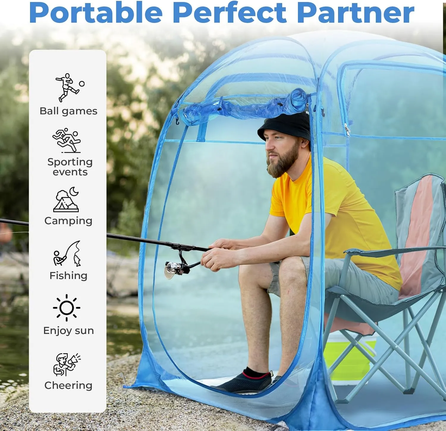 All Weather Proof Pod,Outdoor Weather Tent Sports Pod,540°View Bubble,Pop Up Screen House with Carry Bag,Screen Room for Sport Event,Camping,Fishing,Cheering
