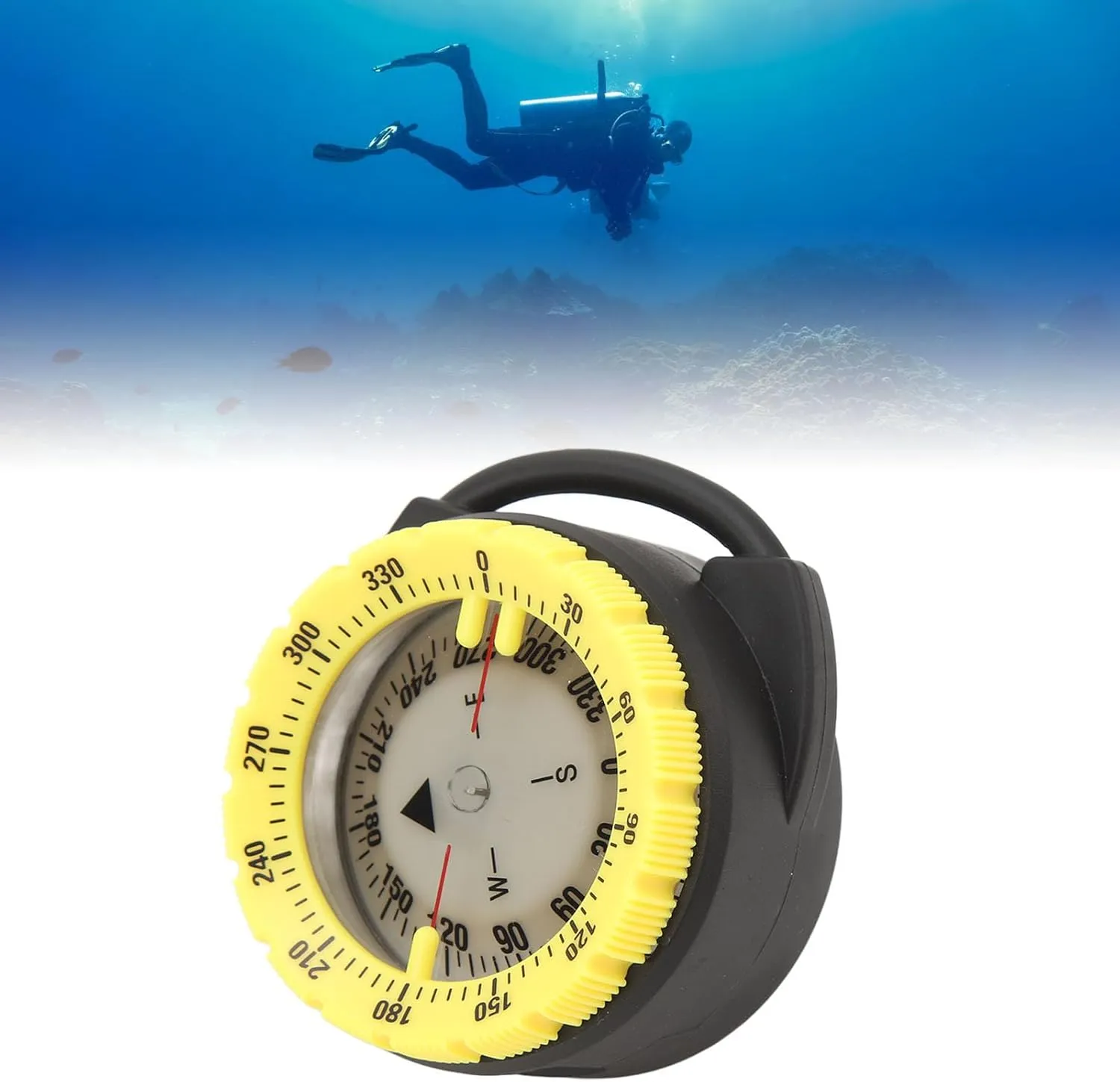 Alomejor 50M Underwater Diving Compass Luminous Magnetic Pipe Clamp Compass Diving Water Sports for Underwater Use